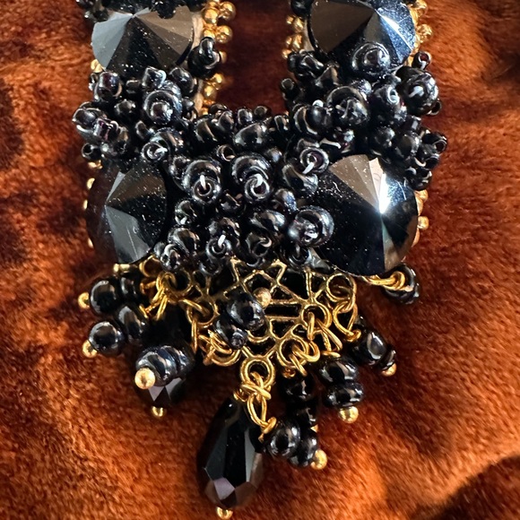 Anthropologie Black and Gold Clip On Statement Earrings - Picture 3 of 3